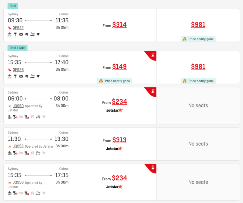 a screenshot of a flight schedule